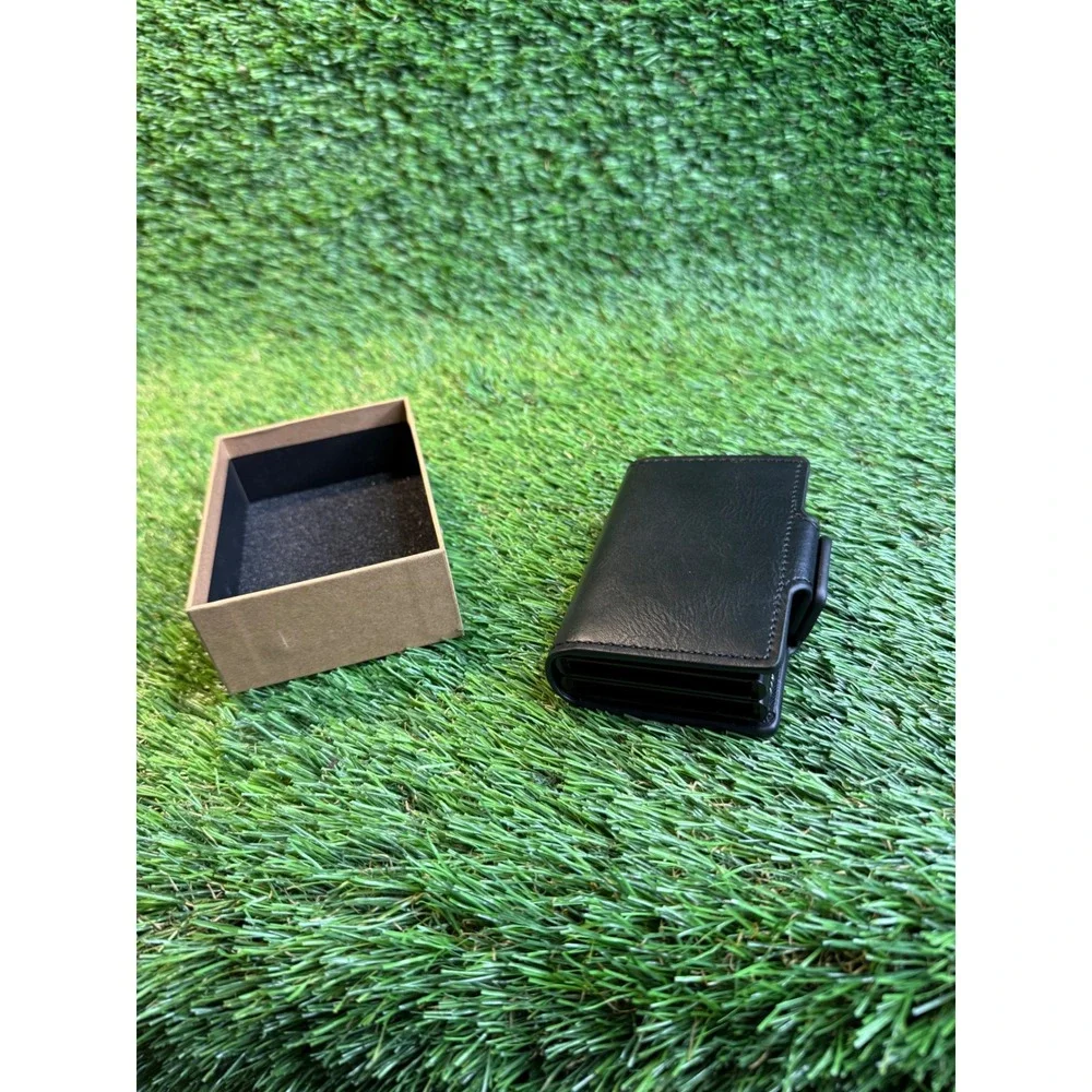 VULKIT VC200d Black Leather Pop Up Credit Card Holder Minimalist RFID Wallet NEW